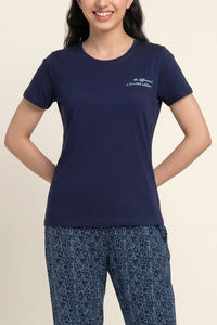 Zivame Knit Cotton Pyjama Set - Blue Depths — thumbnail 5